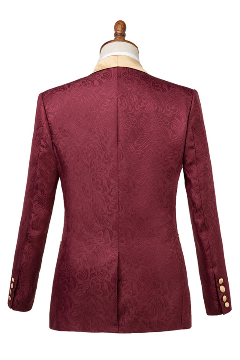 Dominic Stylish Burgundy Slim Fit Jacquard Wedding Suit