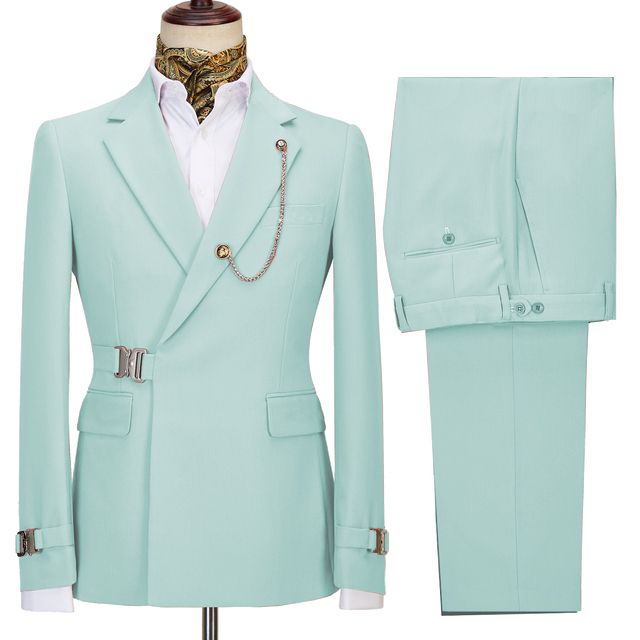 John Mint Green New Arrivals Notched Lapel Two Piece Business Suit