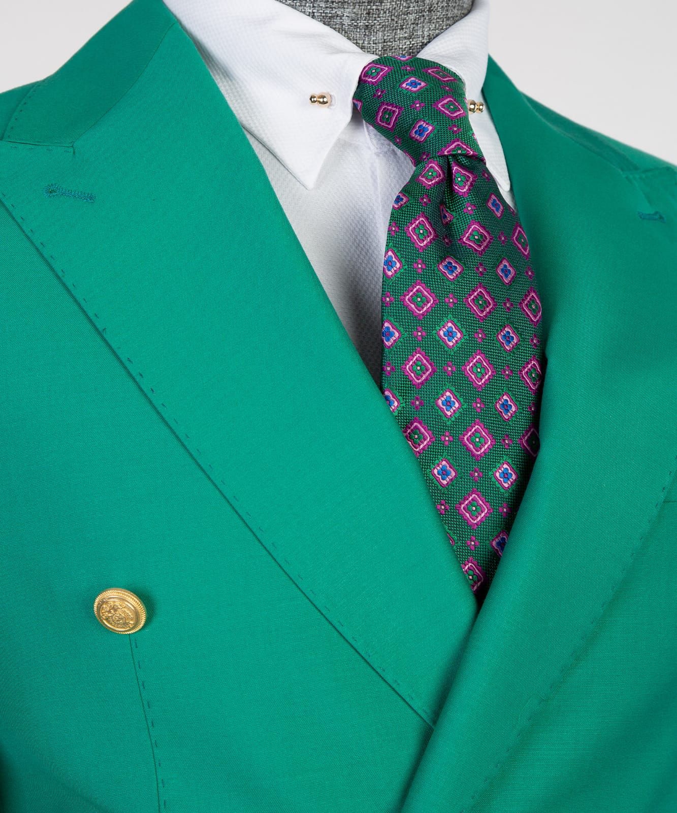 Green Point Lapel Double Breasted Fashion Ball Suit