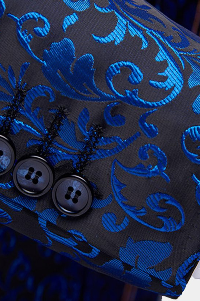 Blue Jacquard Tuxedo Jacket Online Slim Fit Men Suits For Prom