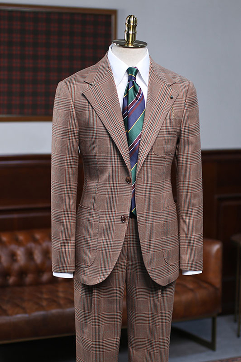 Arlen Coffee Small Check Two-Piece Slim Fit Custom Business Suit