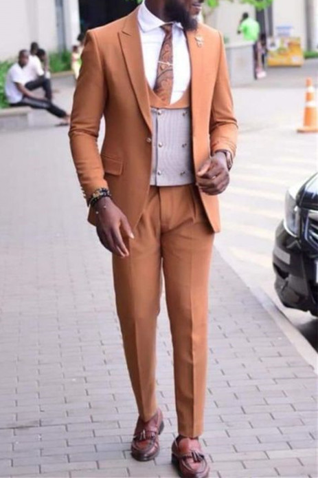 Men Caramel Slim Fit Dinner Suit Formal Custom Prom Suit Tuxedo Three Piece