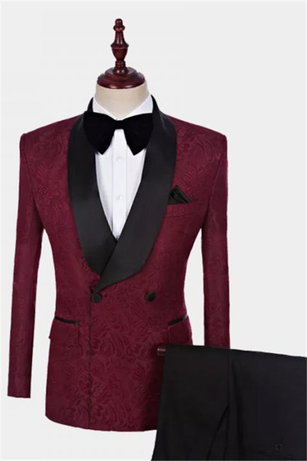 Fashion Burgundy Suit Bespoke Shawl Lapel Tuxedo