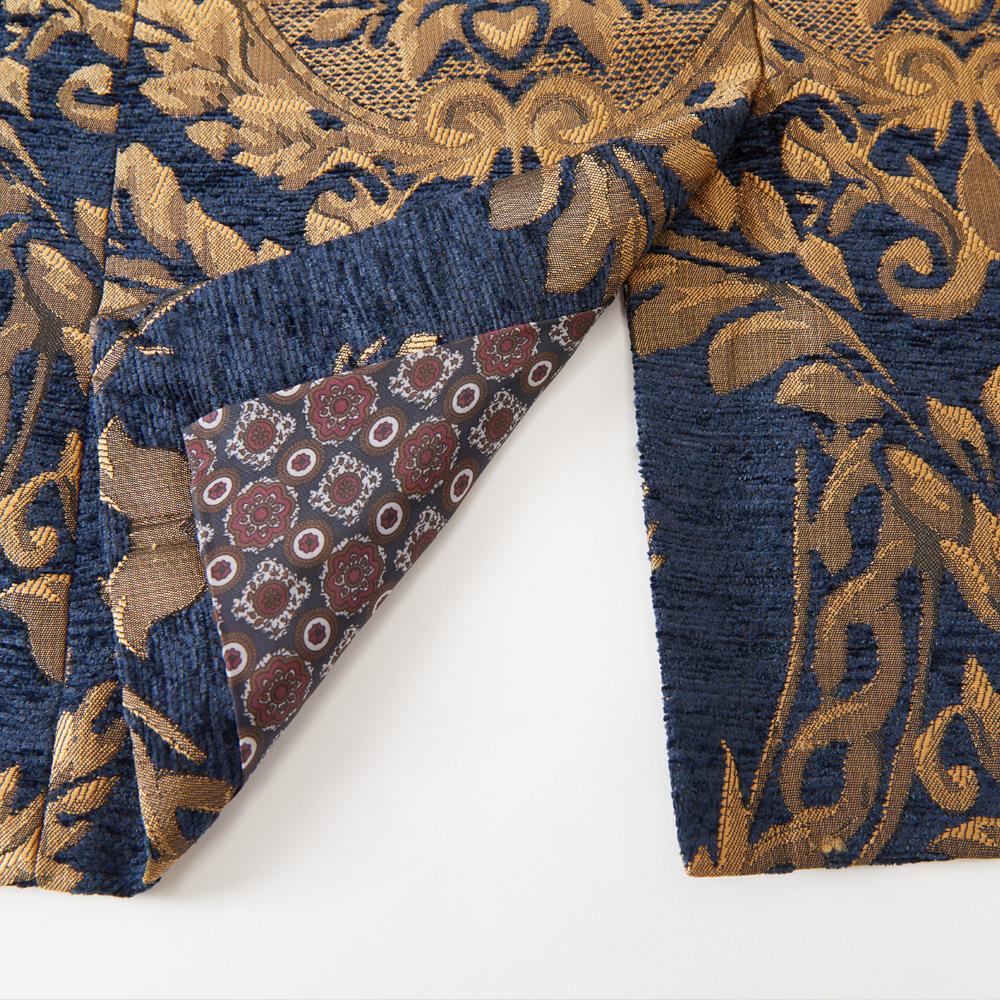 Blue Slim Fit Jacquard Shawl Collar Men Two Piece Suit