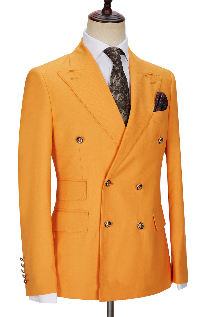 Benjamin New Orange Double Breasted Point Lapel Men Suit