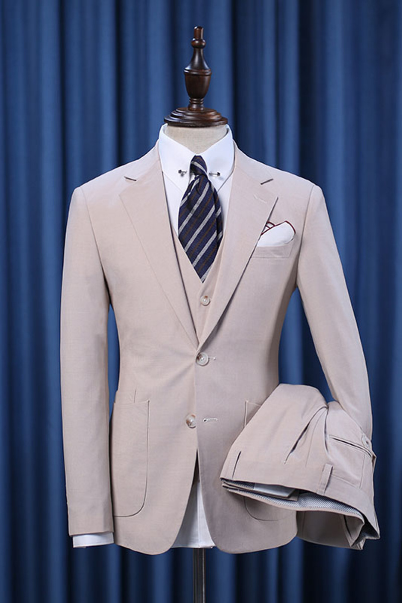 Jeff Stylish Three Piece Notched Lapel Slim Fit Custom Business Suit