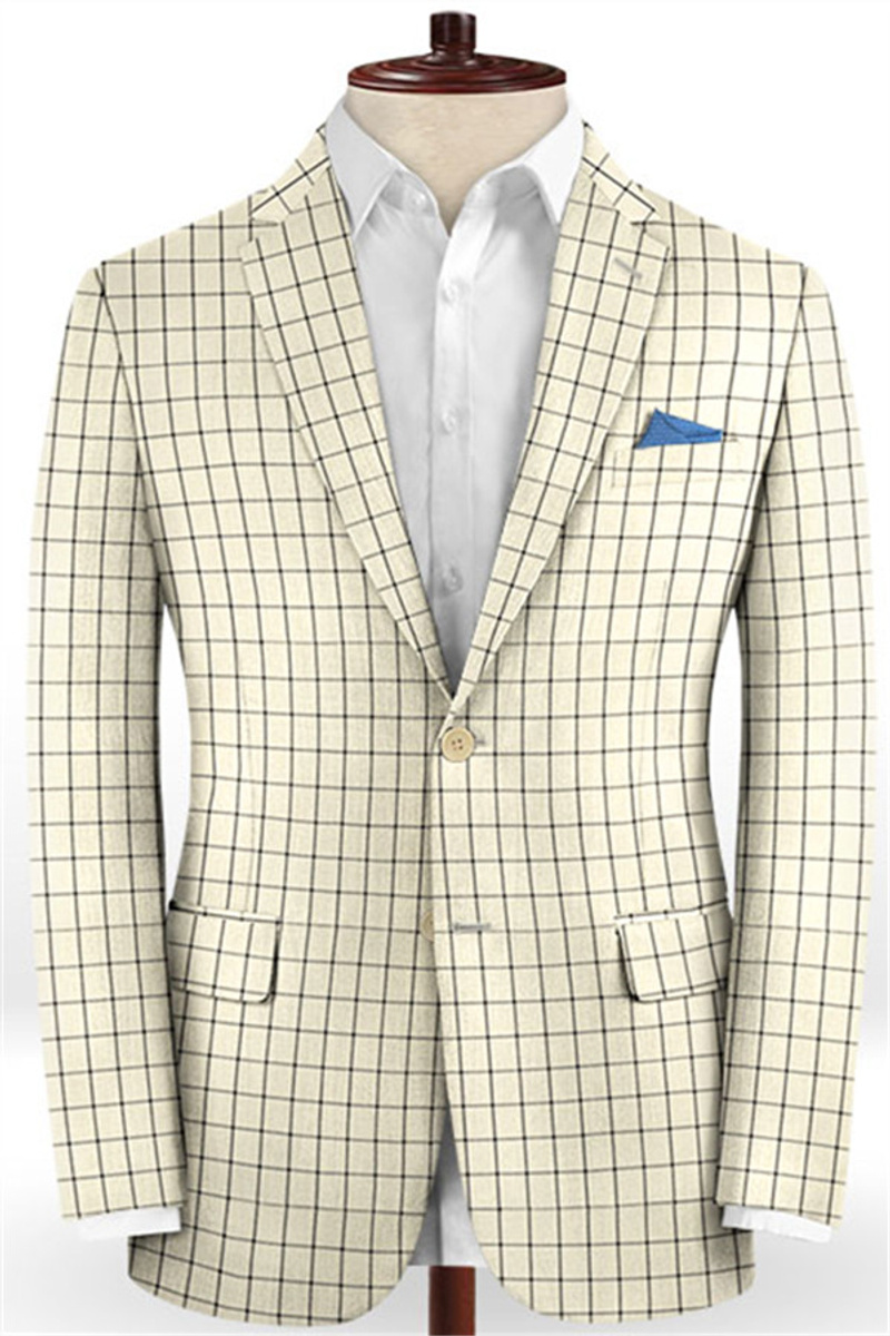 Champagne Plaid Business Suit Slim Prom Costume Tuxedo