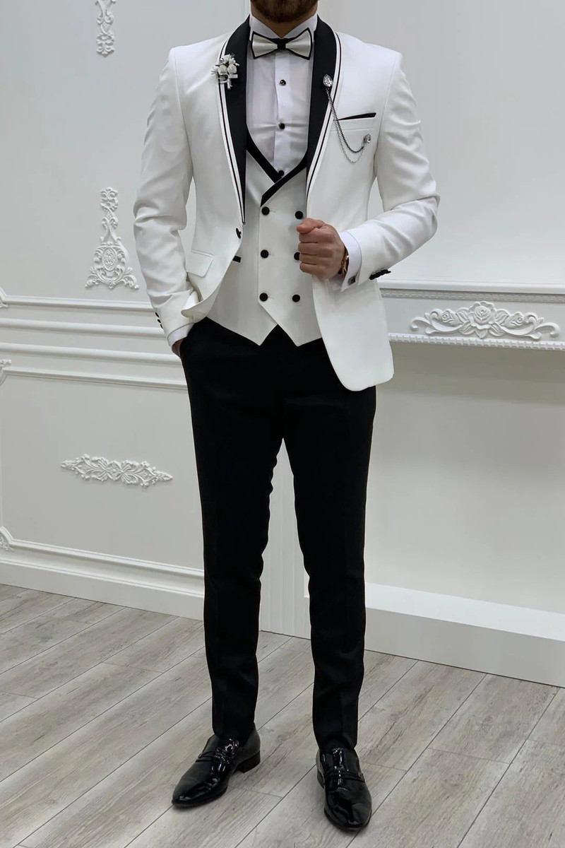Italian White Slim Fit Shawl Lapel Three-Piece Tuxedo