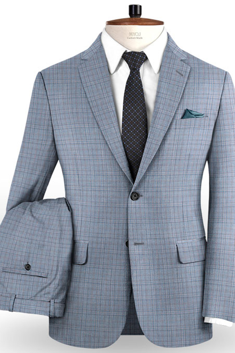 Slim Fit Two-Piece Business Suits Best Groomsmen Wedding Plaid Suits