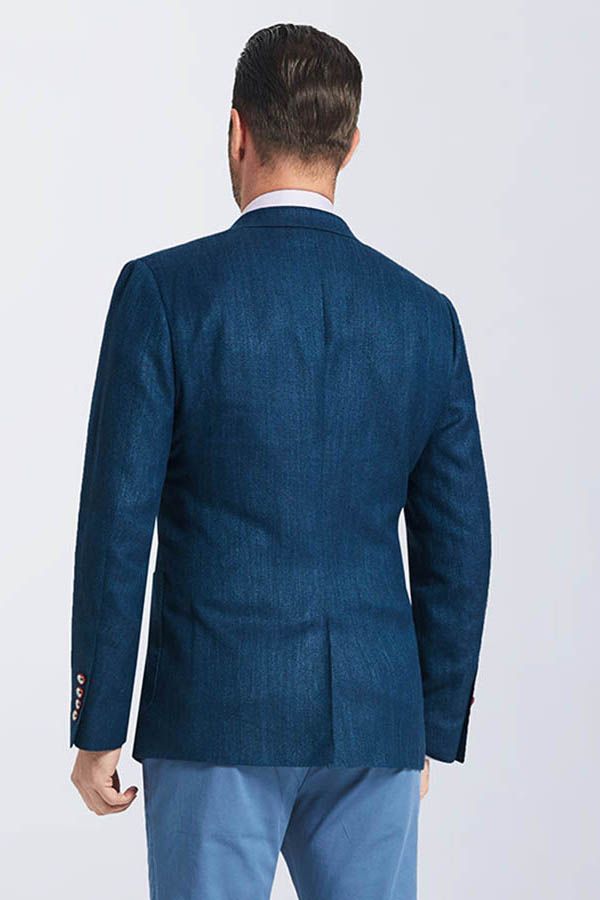 Classic Navy Herringbone Patch Pocket Blazer