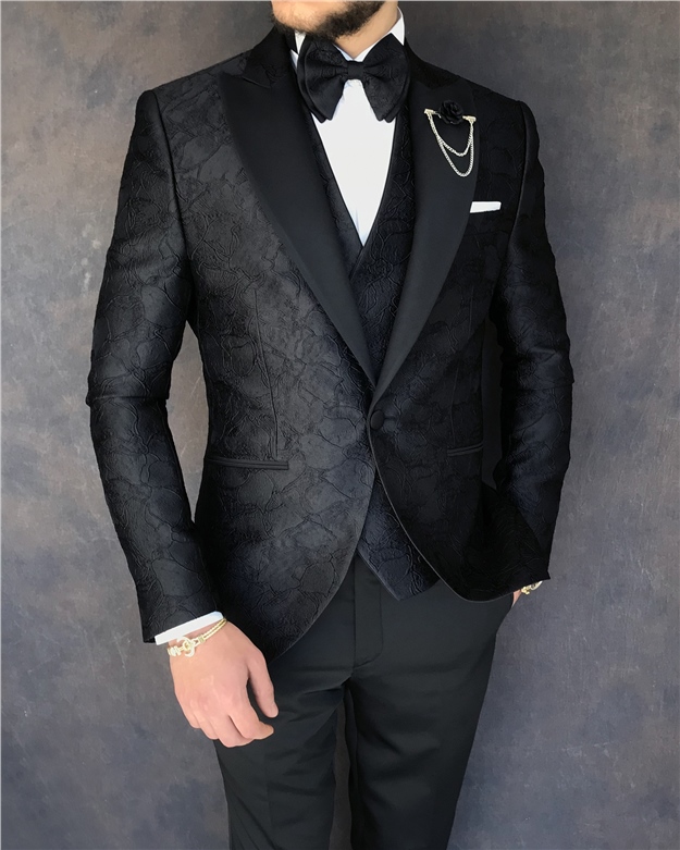 Black Jacket, Vest, and Trousers Groom Set Wedding Three-Piece Suit