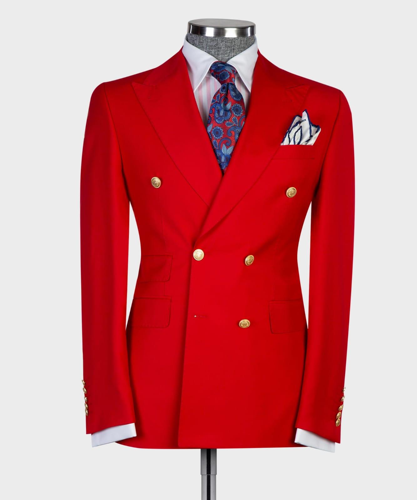 Red Slim Two-Piece Double-Breasted Pointed Collar Business Suit