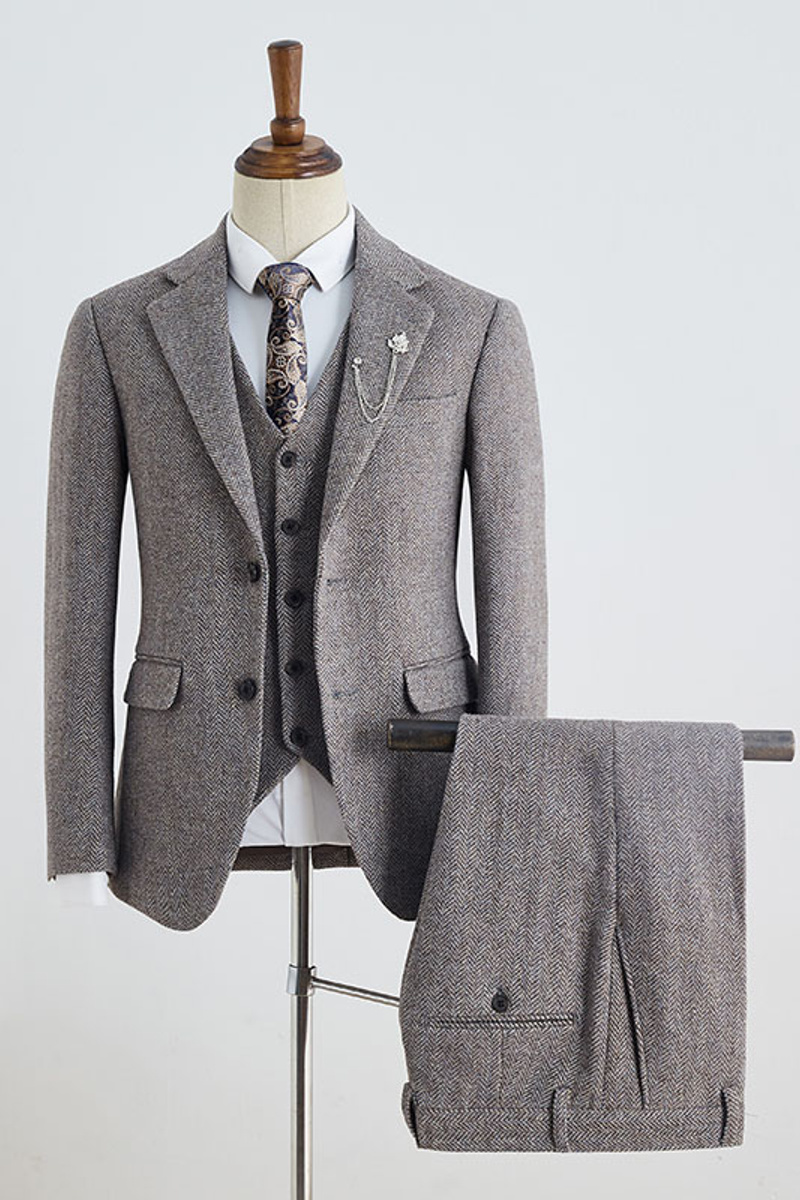 Burgess Pop Coffee Checker Three-Piece Notched Lapel Custom Business Suit