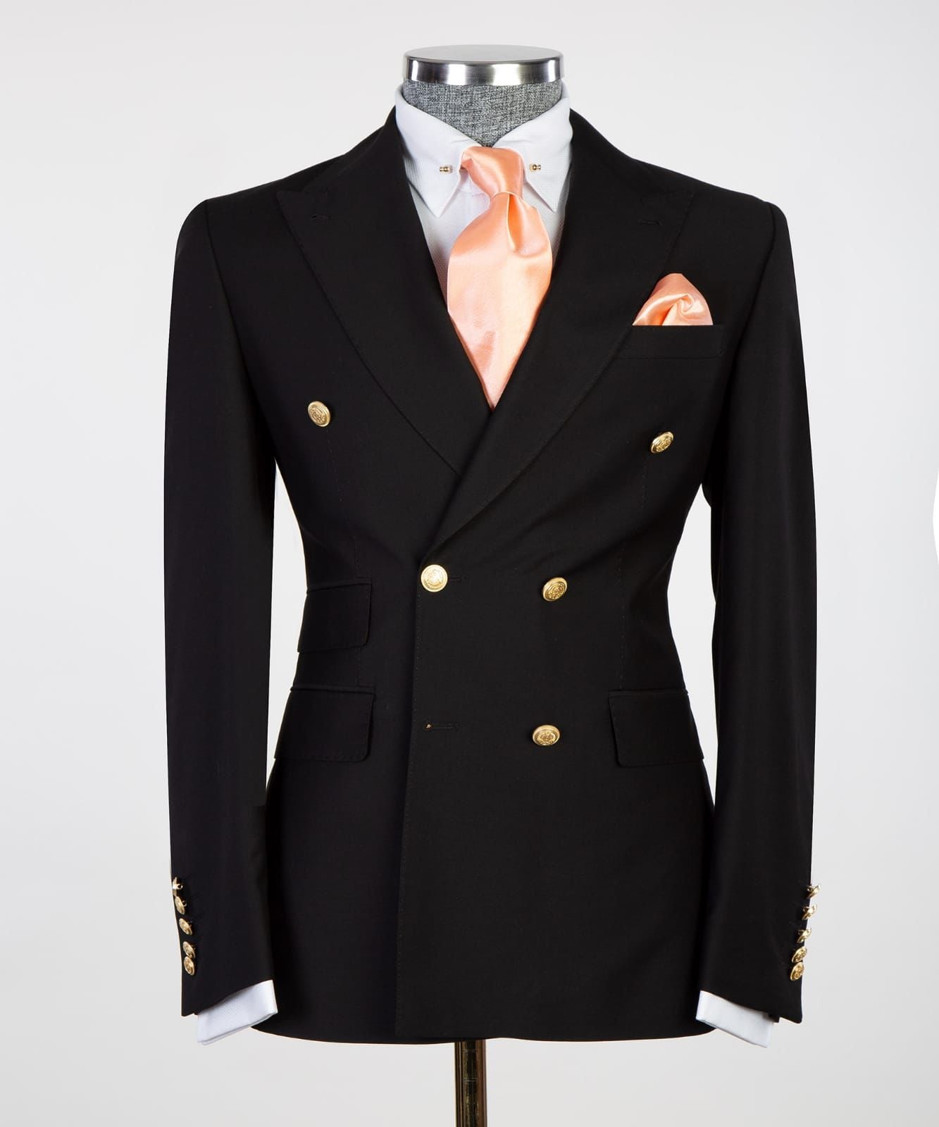 The Black Double-Breasted Pointed Collar Business Suit