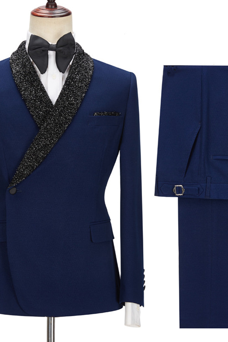 Jermaine Dark Navy Custom Slim Fit Men Black Lapel Suit