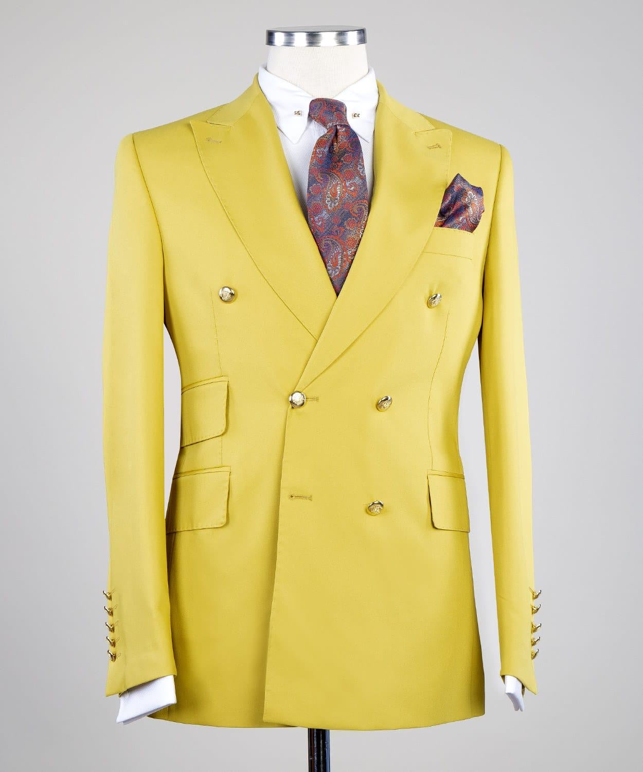 Yellow Point Collar Double Breasted Two-Piece Men Suits