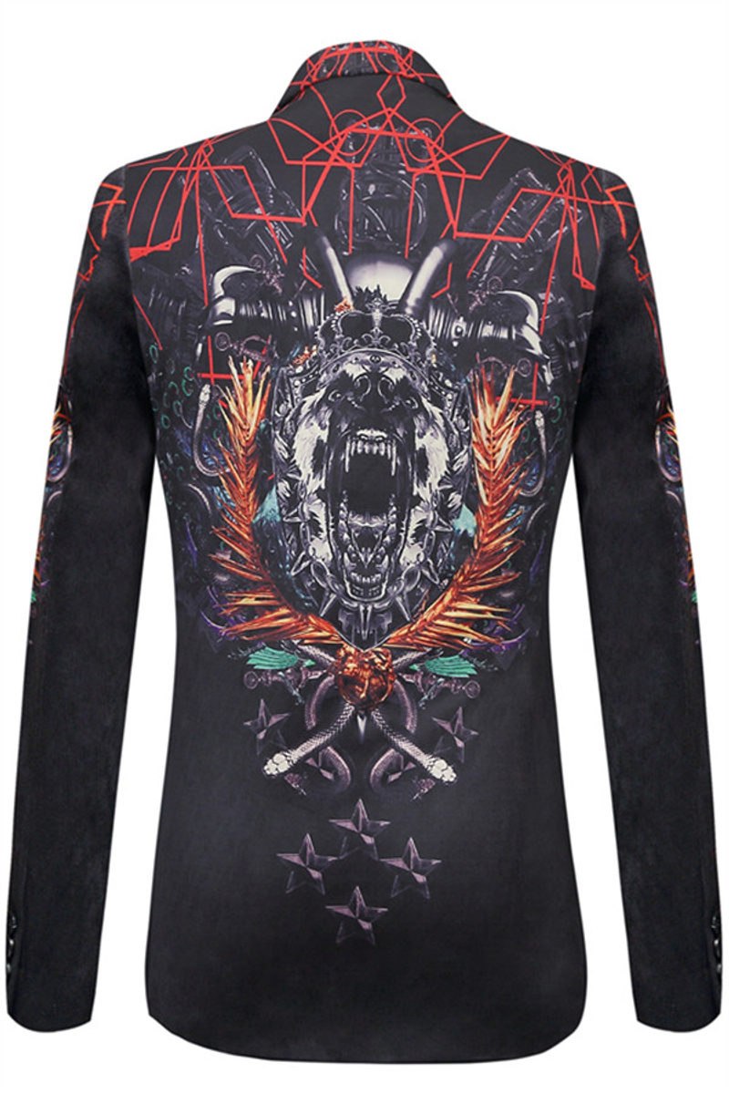 New Arrival Black Notched Lapel Slim Fit Patterned Blazer Online