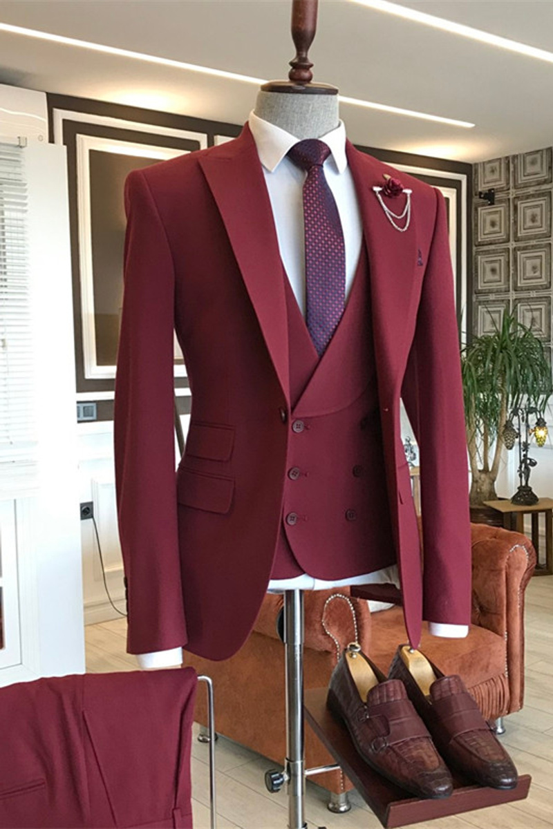 Aldo Crimson Three Piece Point Lapel Men Suit