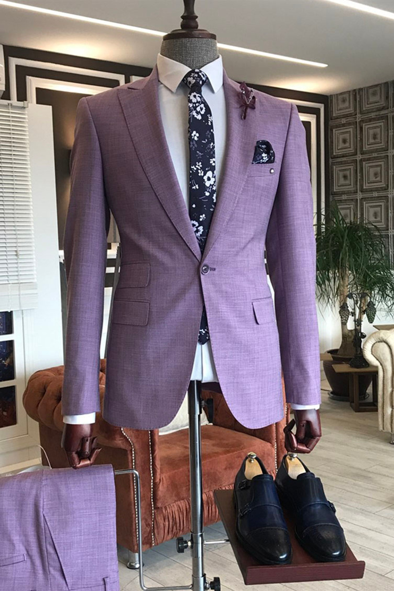 Nathan's Unique Purple 2-Piece Point Lapel Slim Fit Men Prom Suit