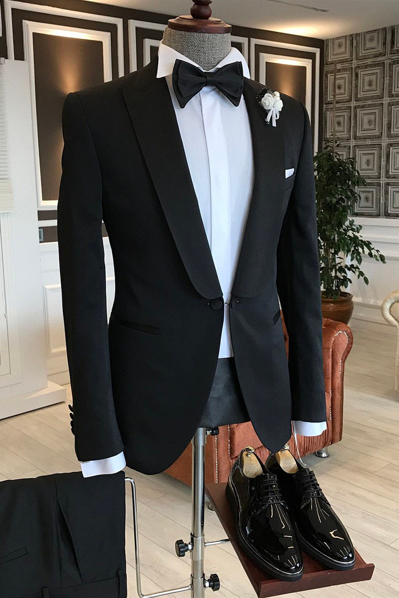 Manuel Simple Black One-Button Formal Slim Fit Business Suit