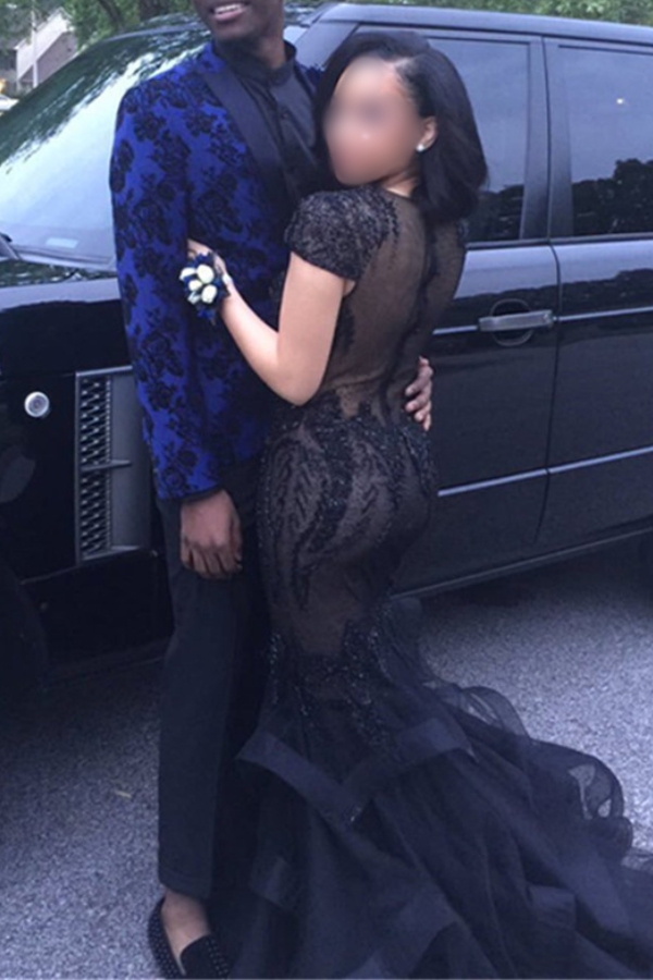 Royal Blue Floral Print Two Piece Men Prom Party Set