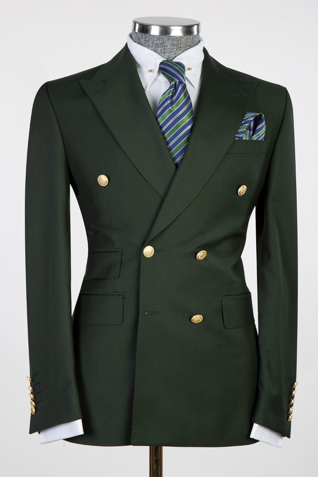 Dark Green Pointed Lapel Double-Breasted Suit