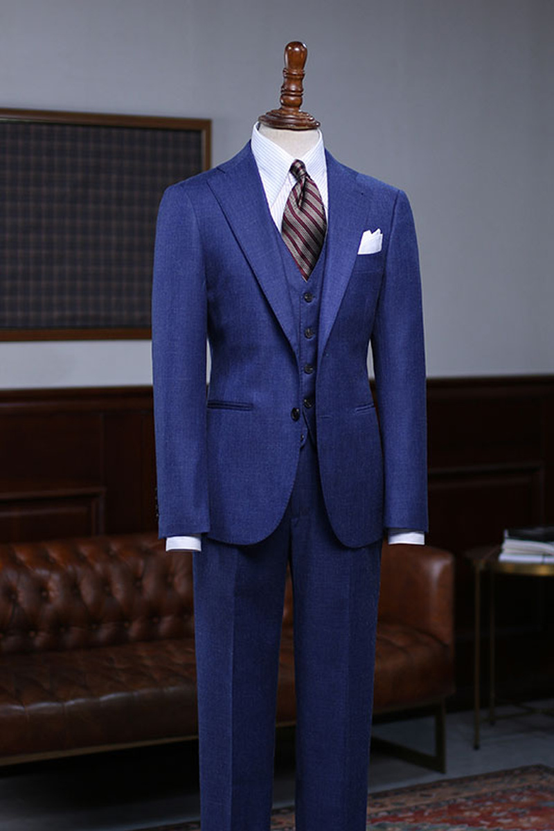 Ansel Modern Blue Three-Piece Notched Lapel Business Suit