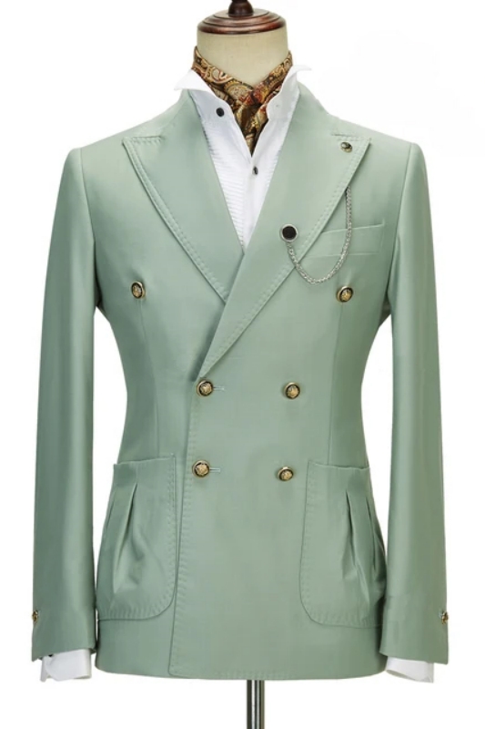 Charming Sage Peak Lapel Double-Breasted Two-Piece Prom Suit