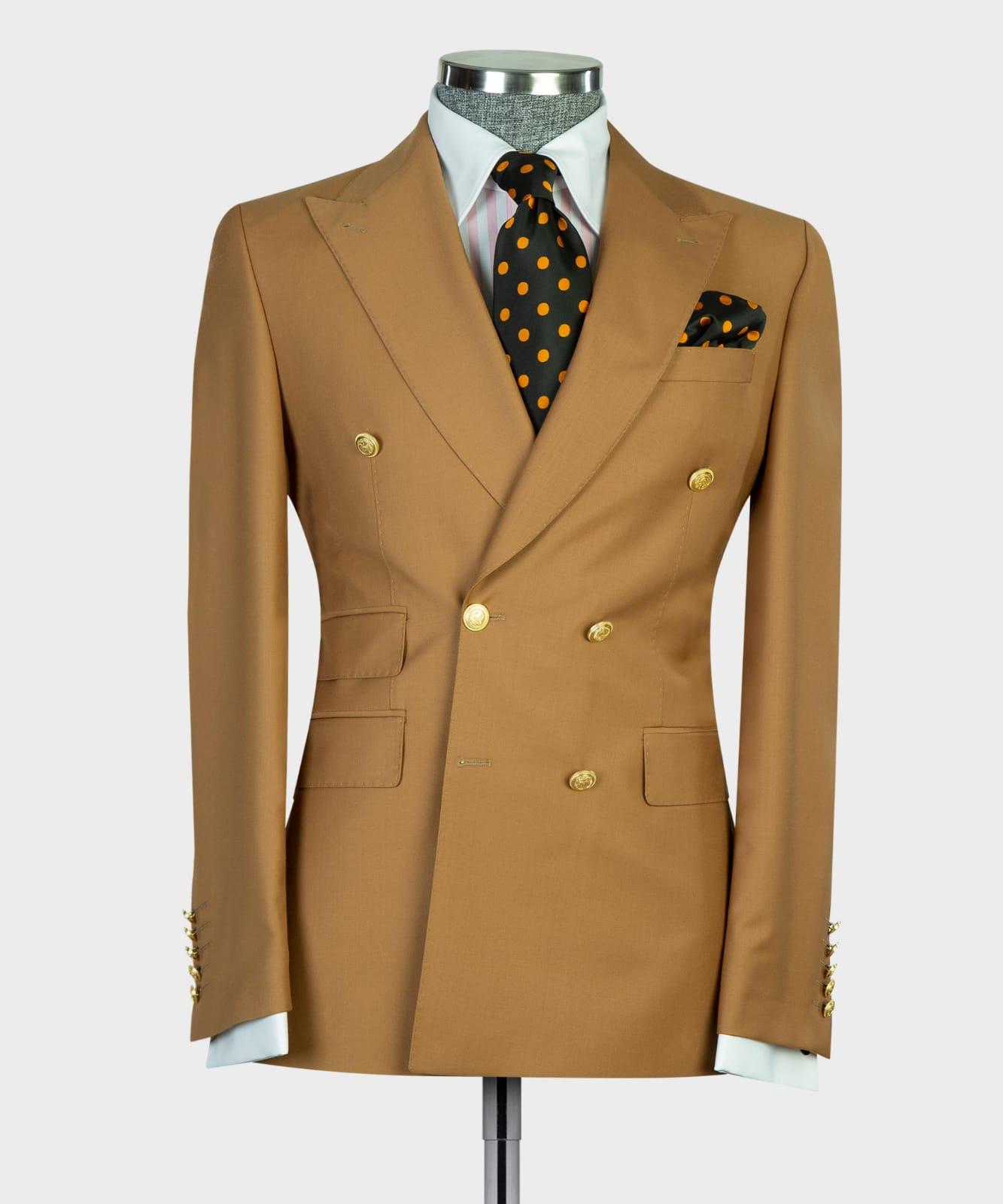Light Brown Double-breasted Pointed Collar Business Men Suit