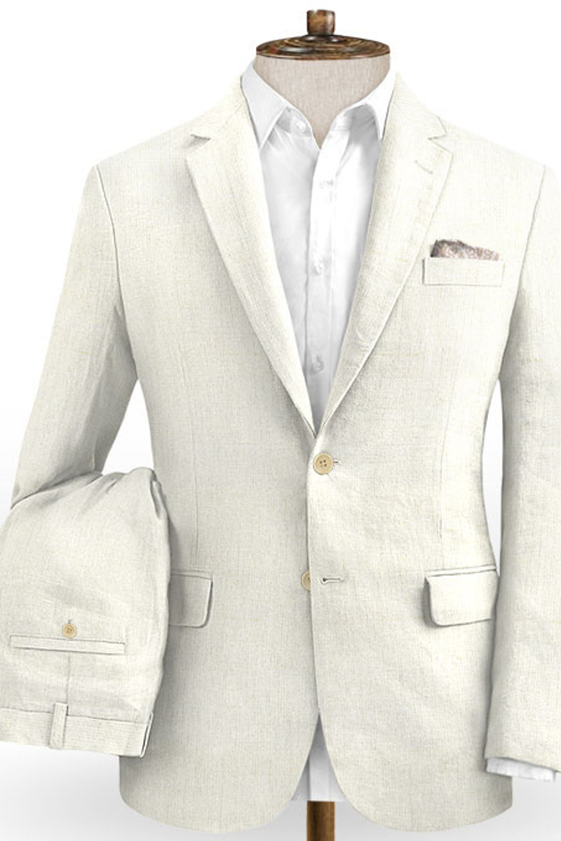 Linen Ivory Beach Wedding Suit Set of 2 Men Suits