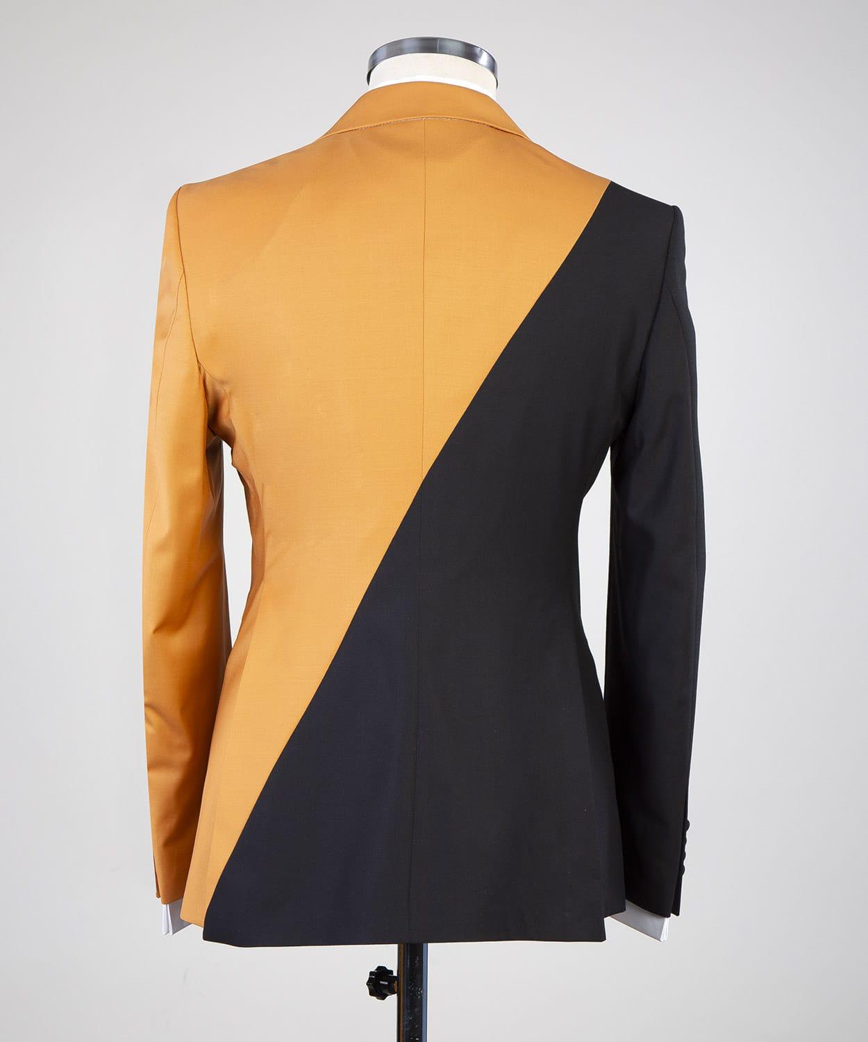 Golden Yellow And Black Spike Lapels Double Breasted Chic Prom Suit