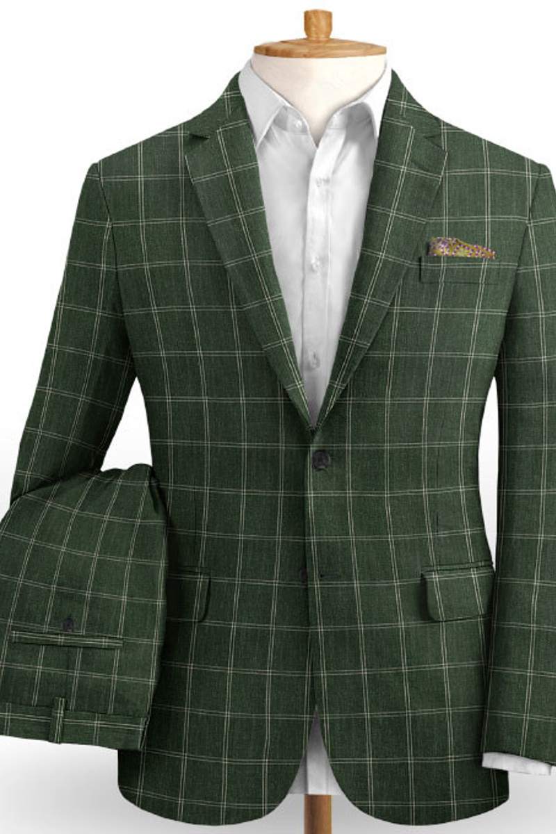 Luxury Green Two-Piece Suit Linen Prom Evening Suit
