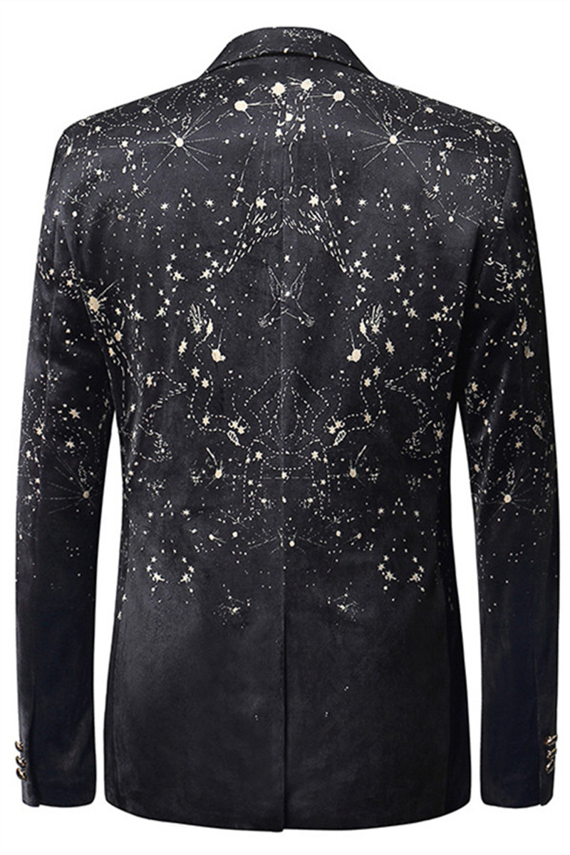 Dreaming Star Print Black Soft Velvet Men Best Fit Blazer