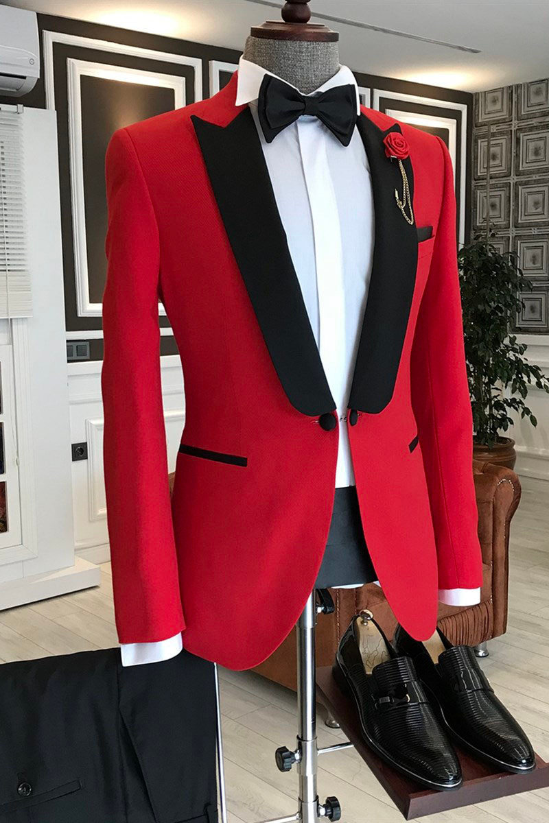 Joyce Regular Red One-Button Black Point Lapel Formal Suit