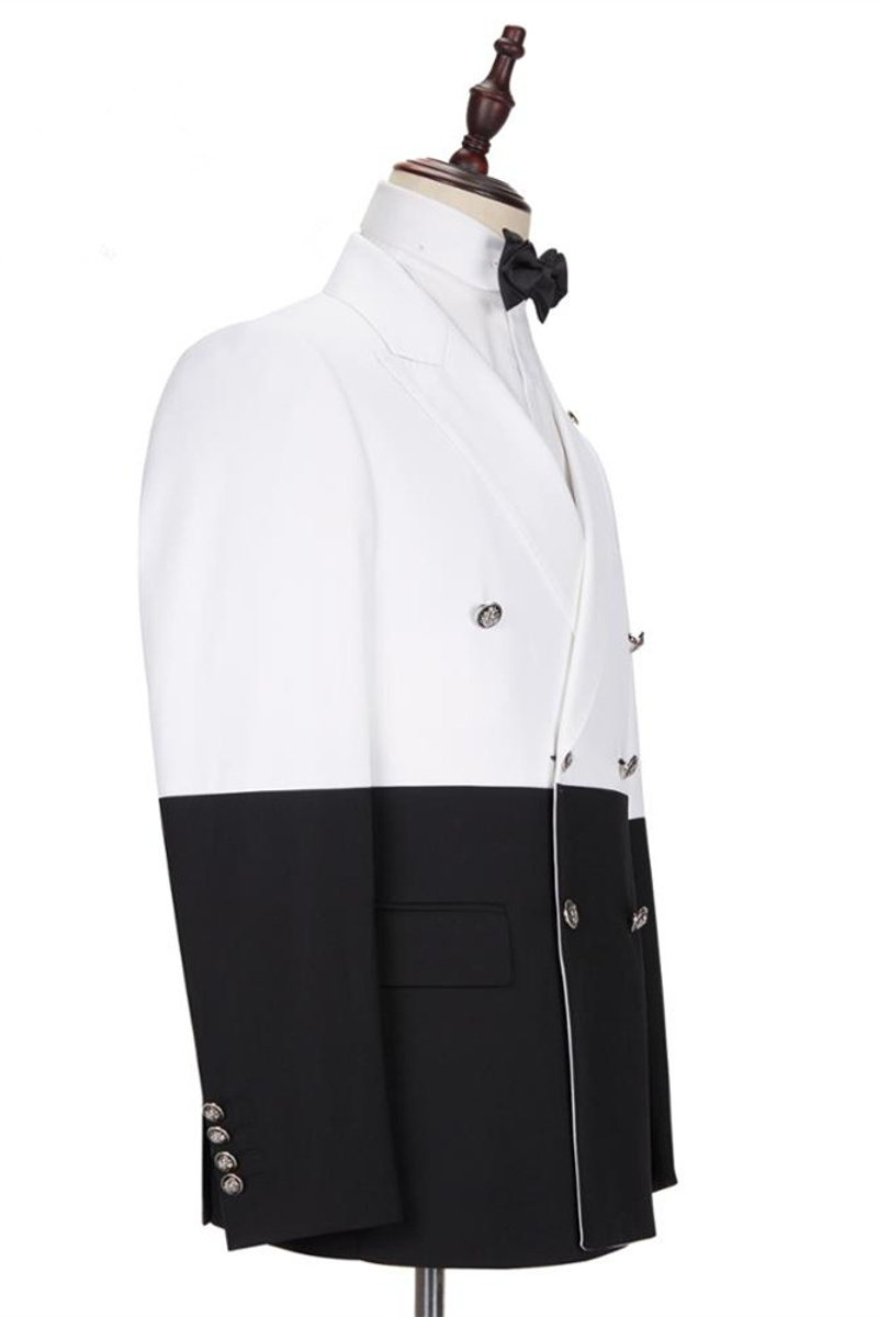 Jorge Simple White and Black Double-Breasted Suit Online