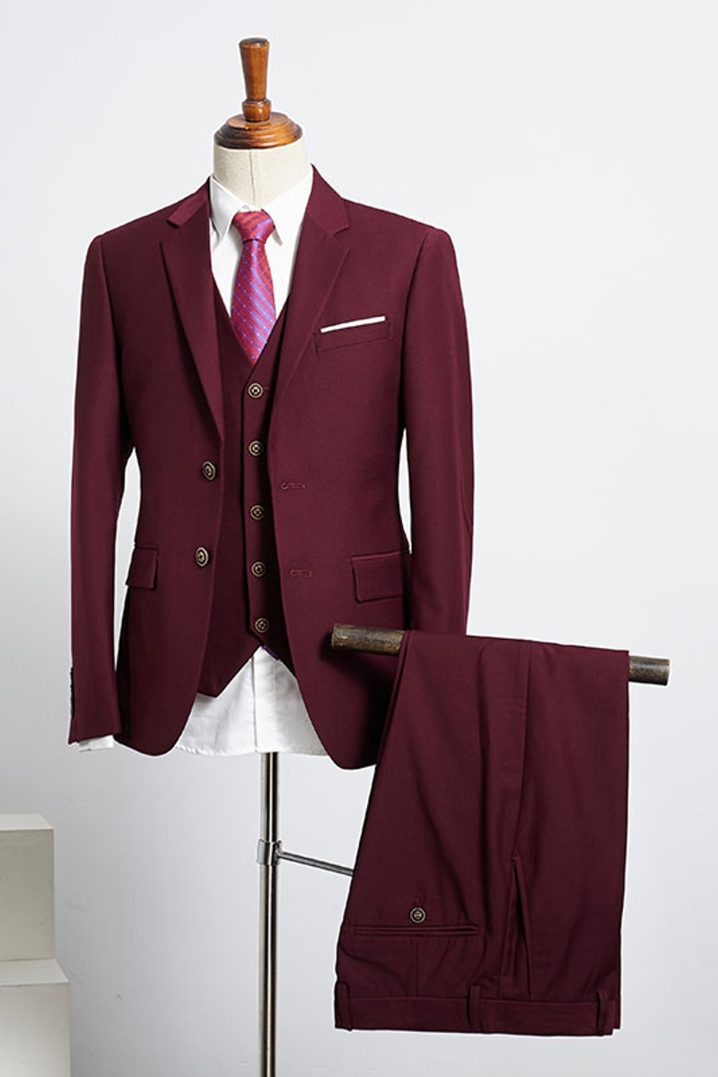 Ben Gorgeous Burgundy Three-Pack Slim Fit Suit