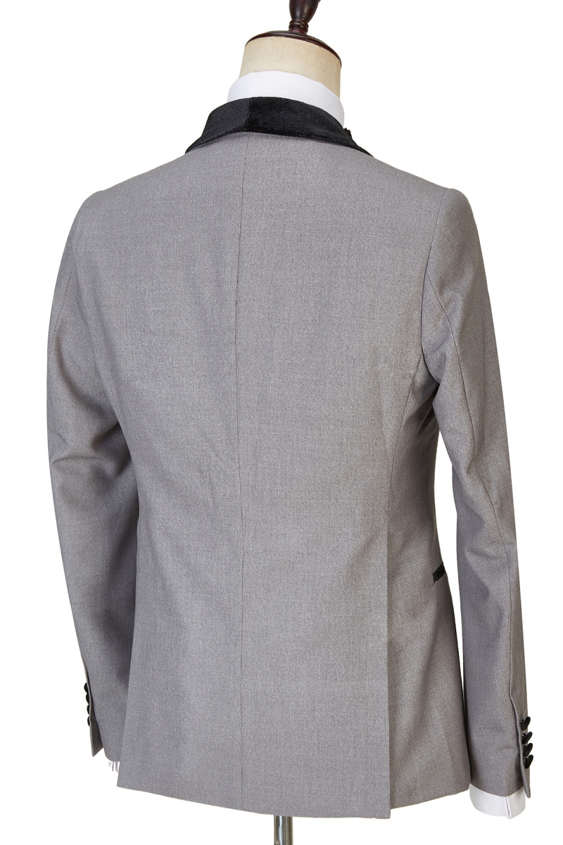 Robert Light Grey One-Button Shiny Shawl Lapel Three-Piece Wedding Suit
