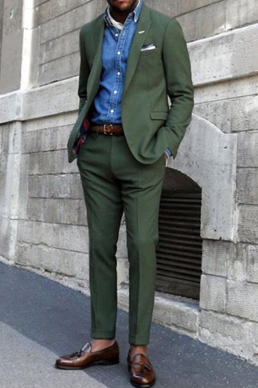 Talon Dark Green Pointed Lapel Slim Fit Men Suit