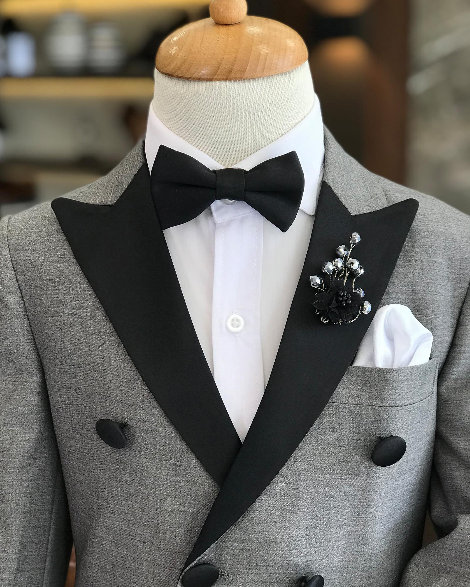 Gray Slim Fit Double-Breasted Boys' Tuxedo Suit