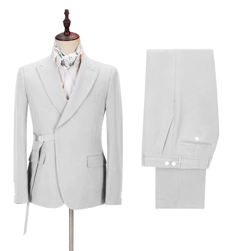 Joey Handsome Point Lapel Silver Men Suit With Adjustable Buckle