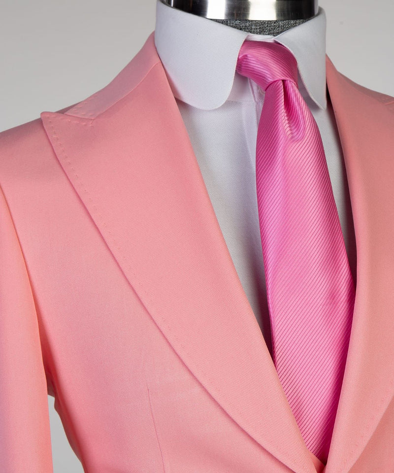 Trendy Pink Pointed Lapel Three Piece Slim Fit Men For Prom