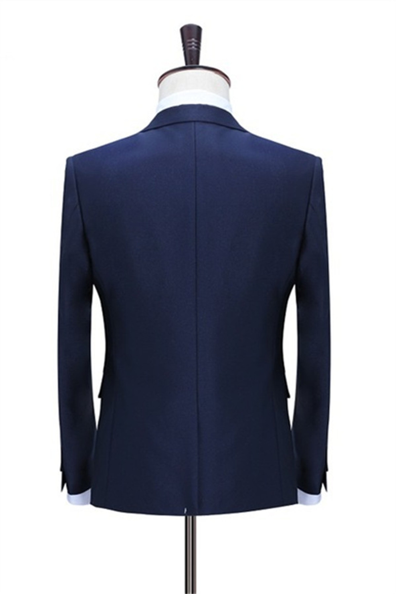 Dark Blue Three-Piece Slim Fit Tuxedo Business Casual Groom Suit
