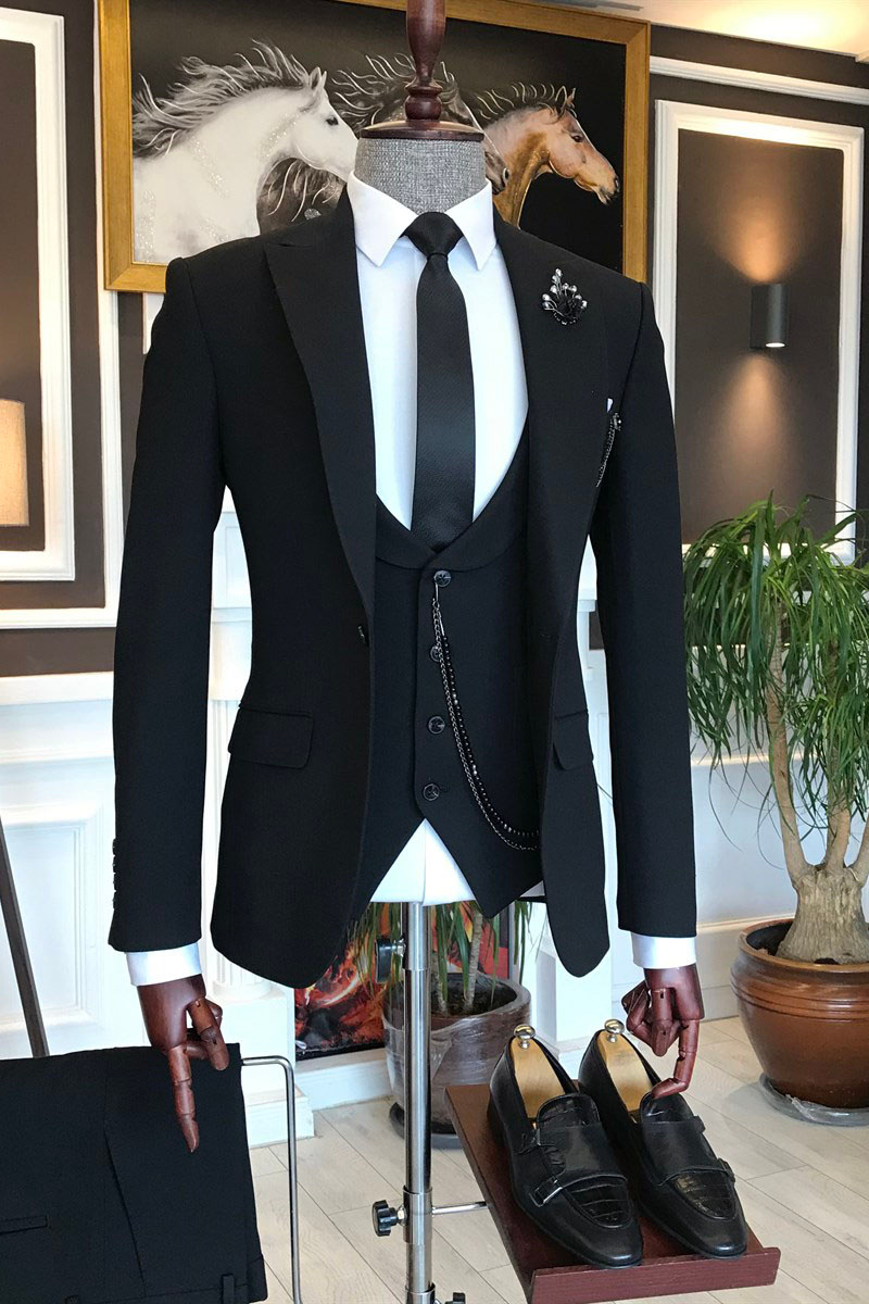 Noah All Black Three Piece Point Lapel Business Suit