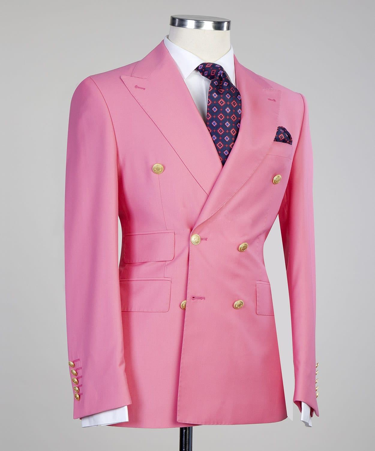 Donald Pink Fashionable Double Breasted Point Collar Men Suits