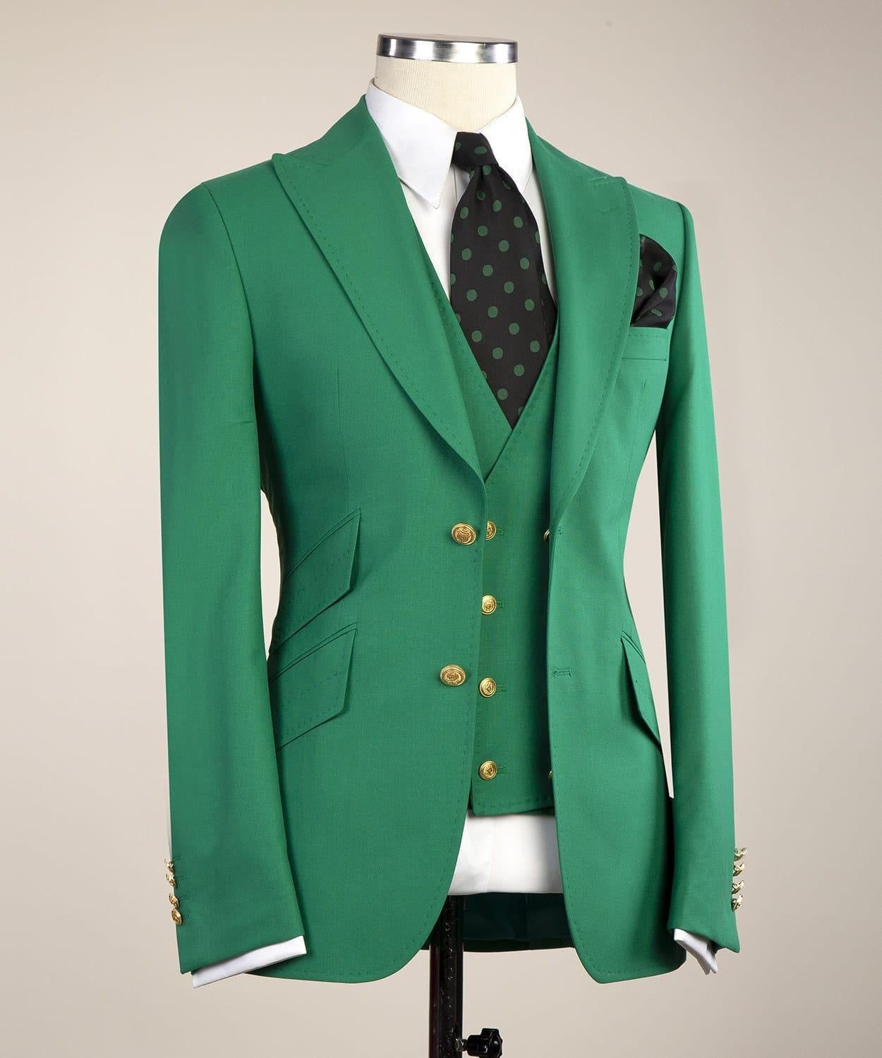 Fashion Green Point Collar Slim Fit Prom Men Suits