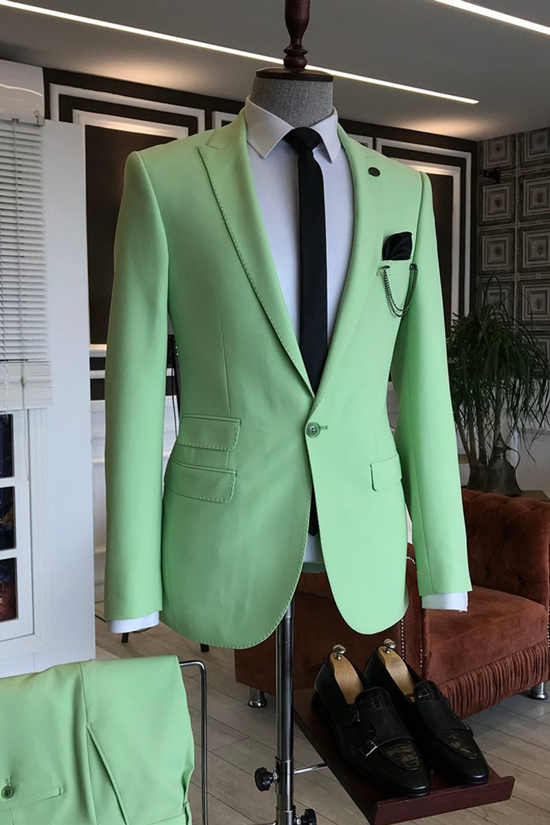 David Light Green Pointed Lapel 3 Flap Men Prom Suit