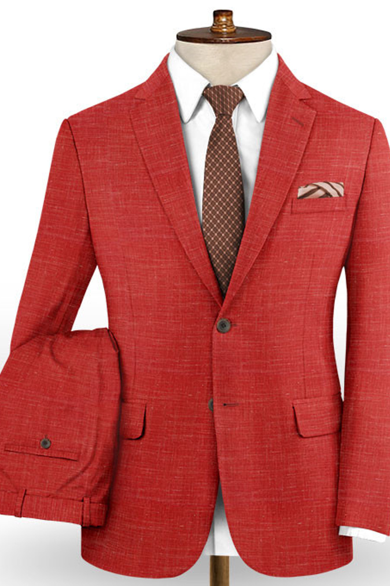 Summer Red Linen Suit Two-Piece Prom Tuxedo