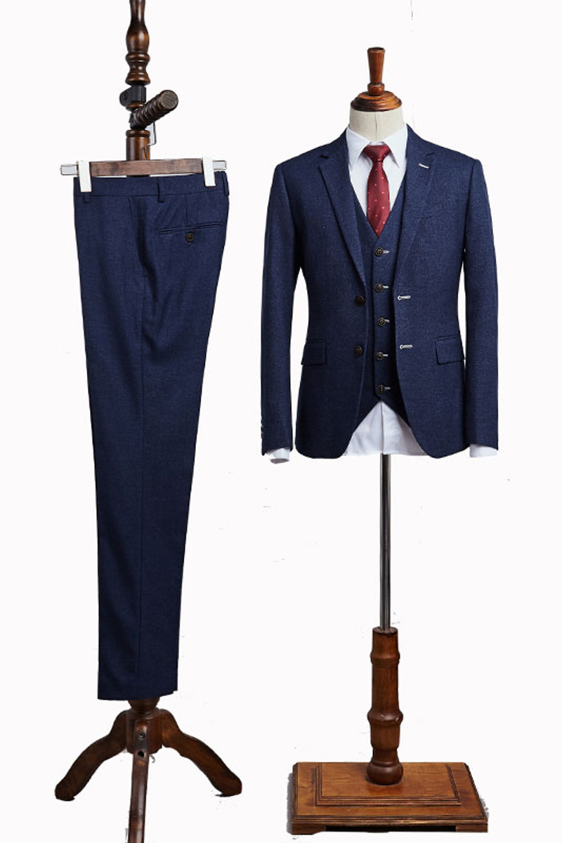Carey Modern Blue Three Piece Notched Lapel Custom Business Suit