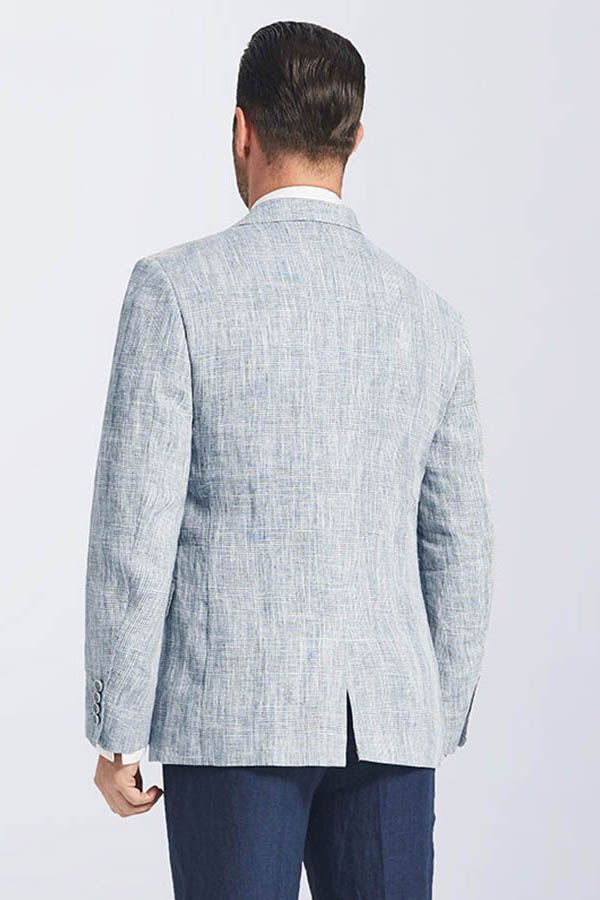 Peak Lapel Light Grey One Button Pure Linen Blazer