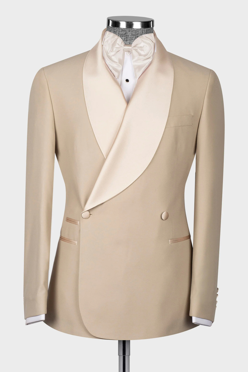 James Champagne Double-Breasted Shawl Lapel Men's Wedding Two-Piece Suit
